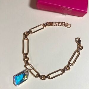 Fettero Gold Tone Paperclip Link Bracelet with Iridescent Gem Charm